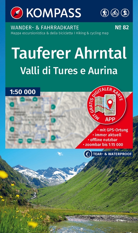 KOMPASS Wanderkarte 82 Tauferer Ahrntal / Valle di Tures e Aurina 1:50.000