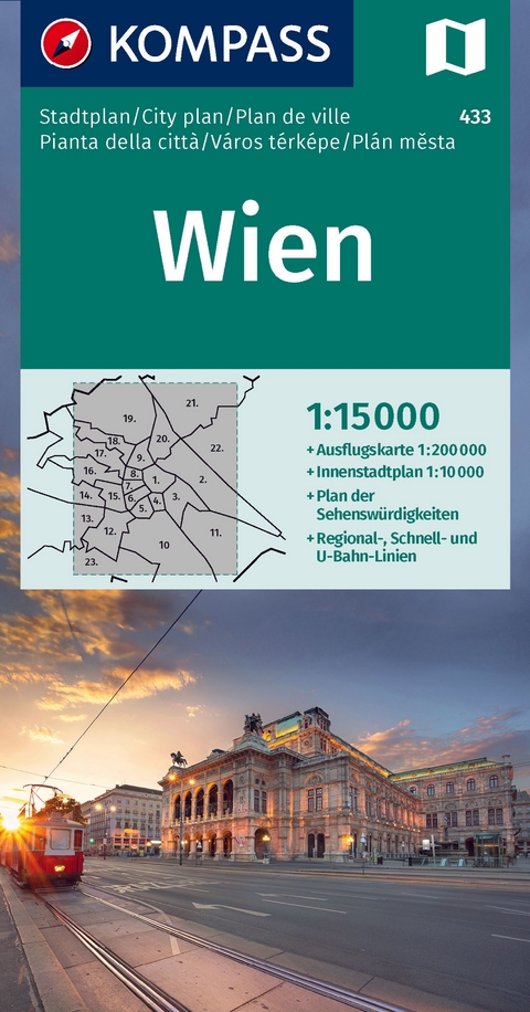 KOMPASS Stadtplan Wien 1:15.000