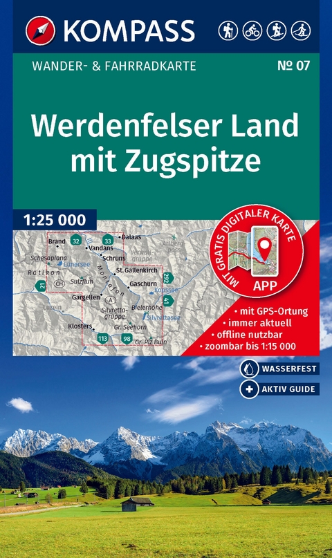 KOMPASS Wanderkarte 07 Werdenfelser Land mit Zugspitze 1:25.000