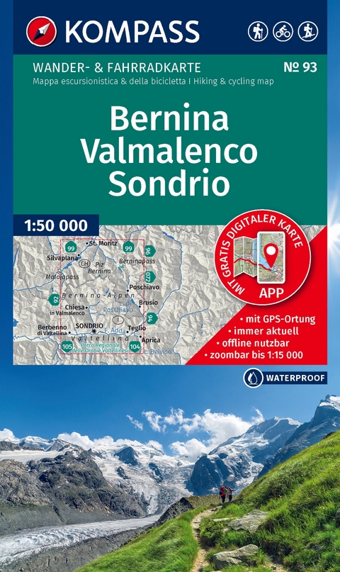 KOMPASS Wanderkarte 93 Bernina, Valmalenco, Sondrio 1:50.000