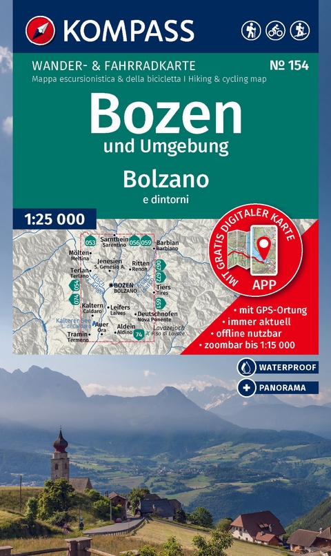 KOMPASS Wanderkarte 154 Bozen und Umgebung / Bolzano e dintorni 1:25.000