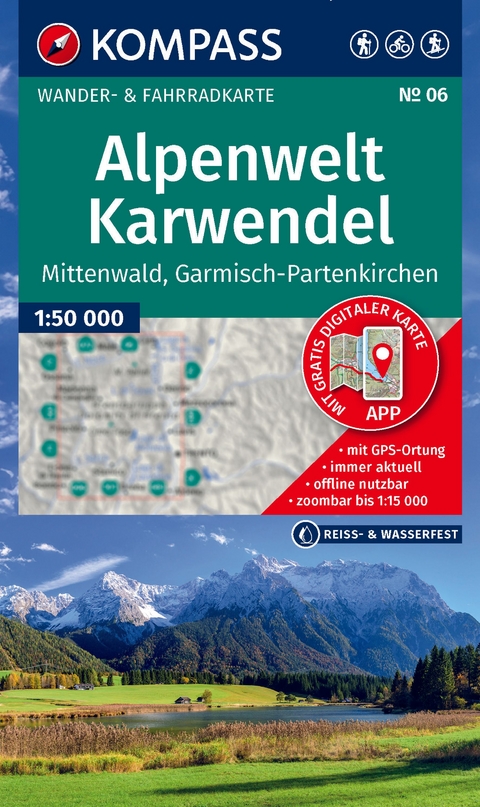 KOMPASS Wanderkarte 6 Alpenwelt Karwendel Mittenwald, Garmisch-Partenkirchen 1:50.000