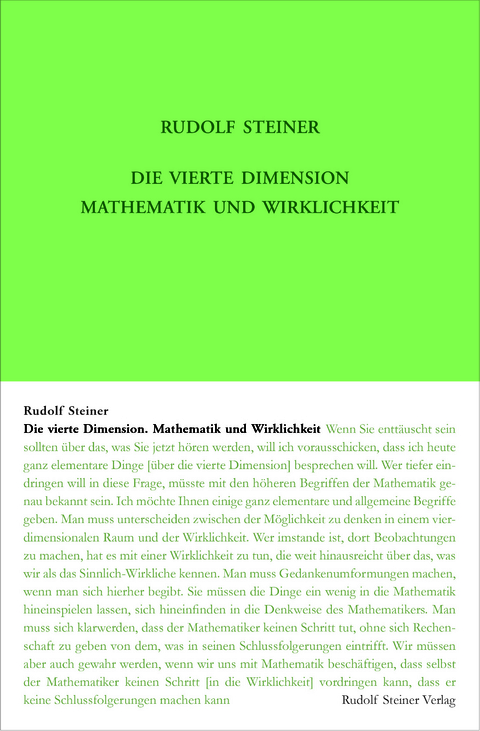 Die vierte Dimension. Mathematik und Wirklichkeit. - Rudolf Steiner