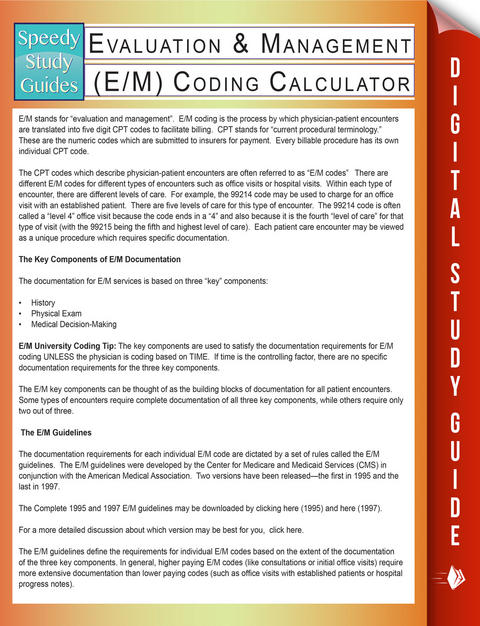 Evaluation & Management (E/M) Coding Calculator (Speedy Study Guides) -  Speedy Publishing