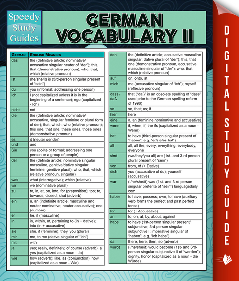 German Vocabulary II (Speedy Language Study Guides) -  Speedy Publishing