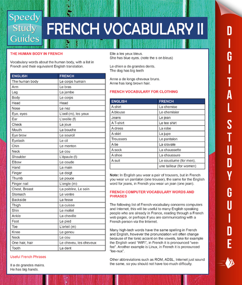 French Vocabulary II (Speedy Language Study Guides) -  Speedy Publishing