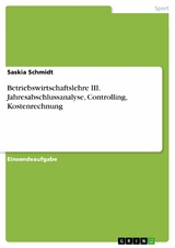 Betriebswirtschaftslehre III. Jahresabschlussanalyse, Controlling, Kostenrechnung - Saskia Schmidt