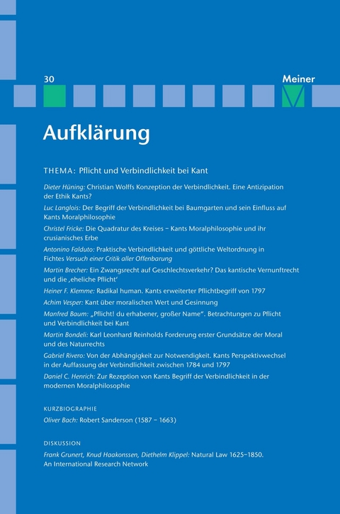 Aufklärung, Band 30: Pflicht und Verbindlichkeit bei Kant. Quellengeschichtliche, systematische und wirkungsgeschichtliche Beiträge -  Gabriel Rivero