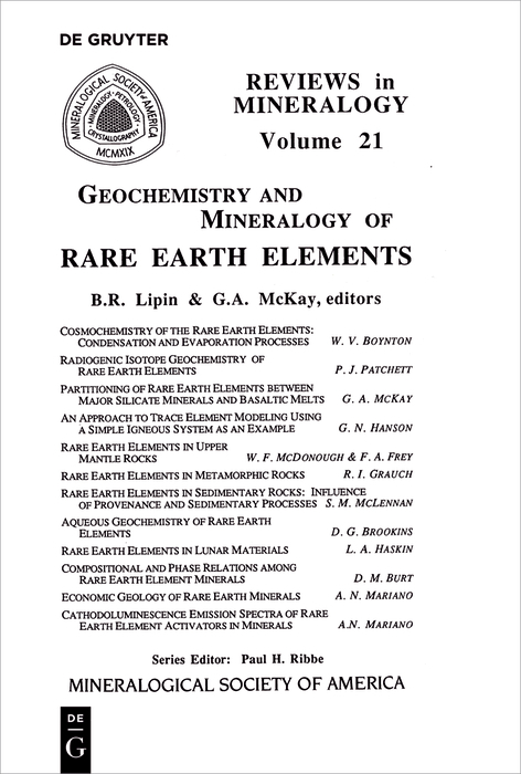 Geochemistry and Mineralogy of Rare Earth Elements - 