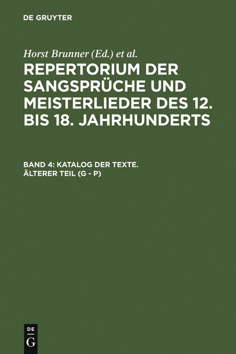 Katalog der Texte. Älterer Teil (G - P) - 