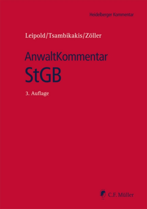 AnwaltKommentar StGB - Martin Asholt, Stephan Barton, René Börner, Matthias Brockhaus, Stefan Conen, Robert Esser, Karsten Gaede, Nikolaos LL.M. Auckland Gazeas, Björn Gercke, Jörg Habetha, Dela-Madeleine Halecker, Pierre LL.M. Sussex Hauck, Diana Hembach, Ines Kilian, Paul Krell, Joachim Kretschmer, Carsten Krumm, Jenny Lederer, Klaus Leipold, Denis Matthies, Kamilla LL.M. Matthies, Markus Mavany, Wolfgang Mitsch, Ole Mückenberger, Daphne LL.M. Canterbury Petry, Anneke M.Sc Oxford Petzsche, Andreas M.A. Popp, Christof Püschel, Holm LL.M. Krakau Putzke, Peter Rackow, Matthias Rahmlow, Markus Mag.iur. Rübenstahl, Torsten LL.M. Schaefer, Uwe Scheffler, Jasper Graf von Schlieffen, Marvin Schroth, Frank Seebode, Christoph Skoupil, Ulrich Sommer, André-M.  LL.M. Szesny, Gerson Trüg, Michael Tsambikakis, Martin Waßmer, Sebastian Wollschläger, Jörg Ziethen, Sascha Ziemann, Till Zimmermann, Mark Alexander Zöller