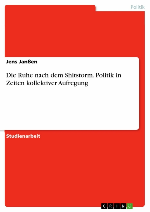 Die Ruhe nach dem Shitstorm. Politik in Zeiten kollektiver Aufregung - Jens Janßen