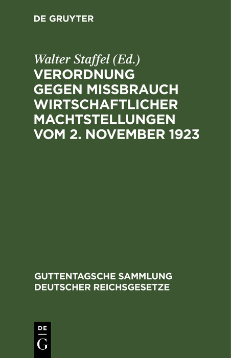 Verordnung gegen Mißbrauch wirtschaftlicher Machtstellungen vom 2. November 1923 - 