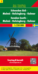 Schweden Süd - Malmö - Helsingborg - Kalmar, Autokarte 1:250.000