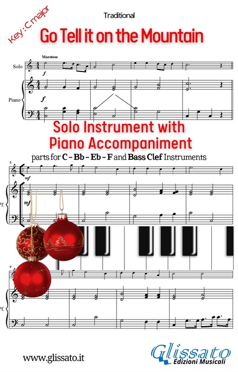 Go Tell it on the Mountain (in C) for solo instrument and piano -  Traditional