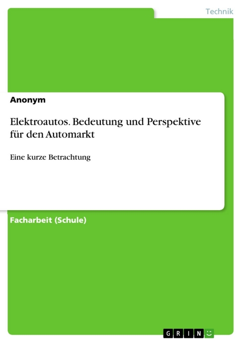 Elektroautos. Bedeutung und Perspektive für den Automarkt