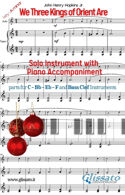 We Three Kings of Orient Are (key Am) for solo instrument w/ piano - John Henry Hopkins Jr.