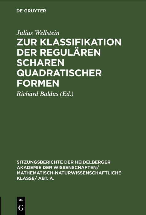 Zur Klassifikation der regulären Scharen quadratischer Formen - Julius Wellstein