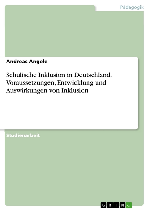 Schulische Inklusion in Deutschland. Voraussetzungen, Entwicklung und Auswirkungen von Inklusion - Andreas Angele