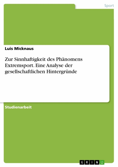 Zur Sinnhaftigkeit des Phänomens Extremsport. Eine Analyse der gesellschaftlichen Hintergründe - Luis Micknaus