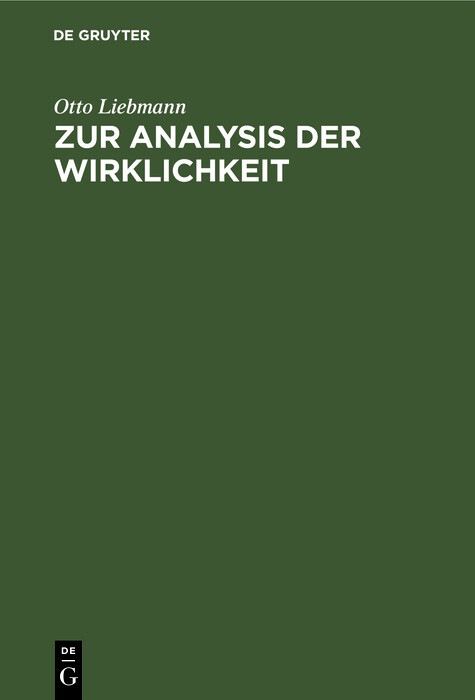 Zur Analysis der Wirklichkeit - Otto Liebmann