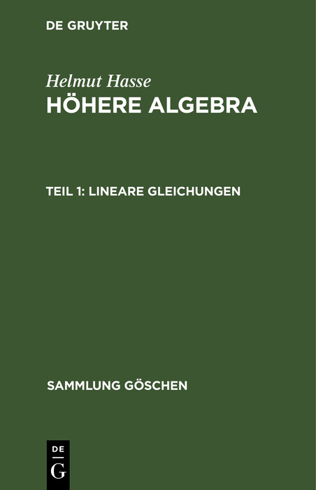 Lineare Gleichungen -  Helmut Hasse