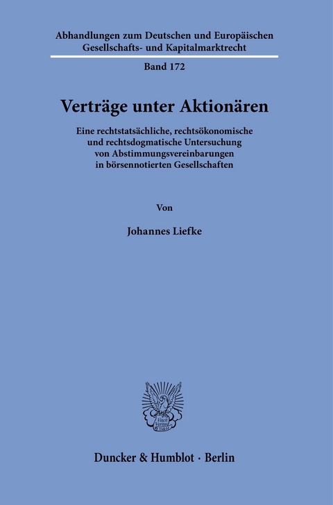 Verträge unter Aktionären. -  Johannes Liefke