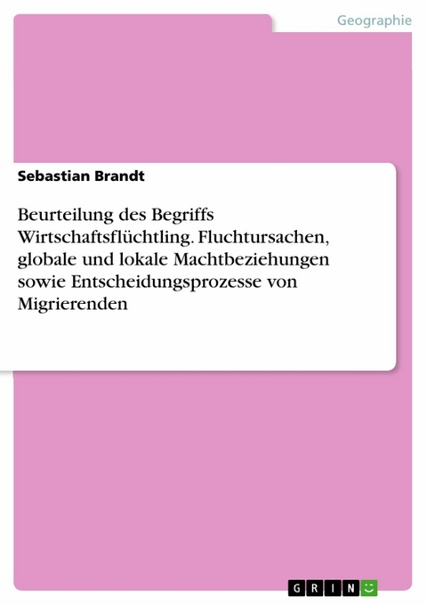 Beurteilung des Begriffs Wirtschaftsflüchtling. Fluchtursachen, globale und lokale Machtbeziehungen sowie Entscheidungsprozesse von Migrierenden - Sebastian Brandt