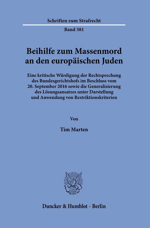 Beihilfe zum Massenmord an den europäischen Juden. -  Tim Marten