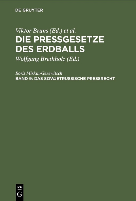 Das sowjetrussische Preßrecht - Boris Mirkin-Gezewitsch