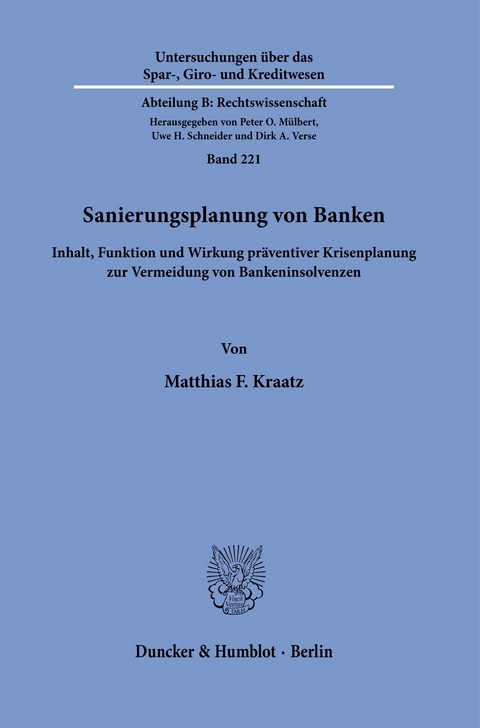 Sanierungsplanung von Banken. -  Matthias F. Kraatz