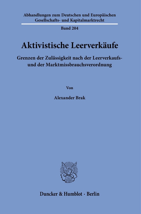 Aktivistische Leerverkäufe. -  Alexander Brak