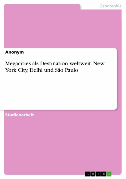 Megacities als Destination weltweit. New York City, Delhi und São Paulo -  Anonym