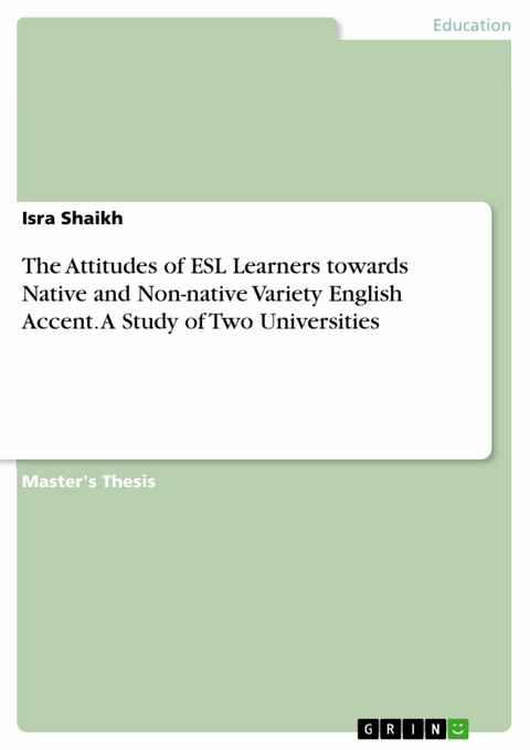 The Attitudes of ESL Learners towards Native and Non-native Variety English Accent. A Study of Two Universities - Isra Shaikh