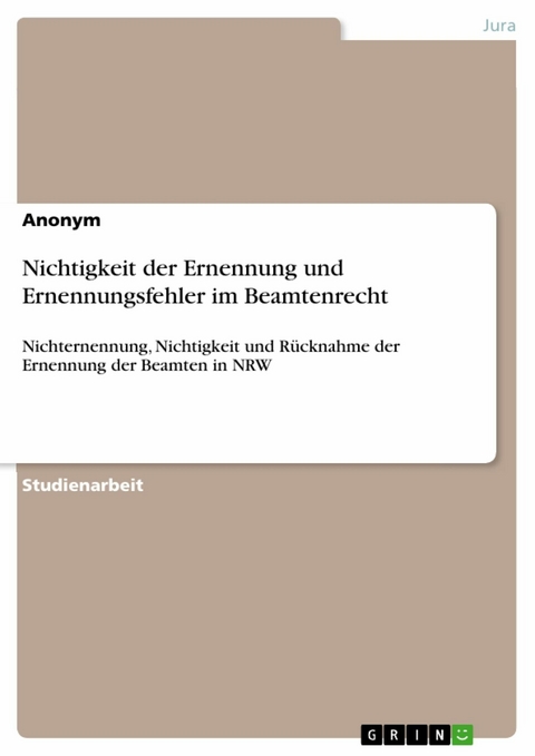 Nichtigkeit der Ernennung und Ernennungsfehler im Beamtenrecht