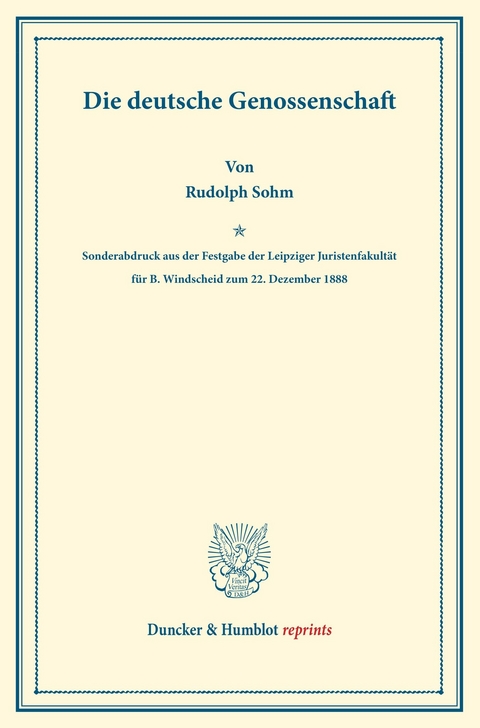 Die deutsche Genossenschaft. -  Rudolph Sohm