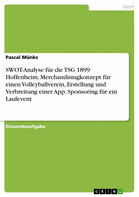 SWOT-Analyse für die TSG 1899 Hoffenheim, Merchandisingkonzept für einen Volleyballverein, Erstellung und Verbreitung einer App, Sponsoring für ein Laufevent - Pascal Münks