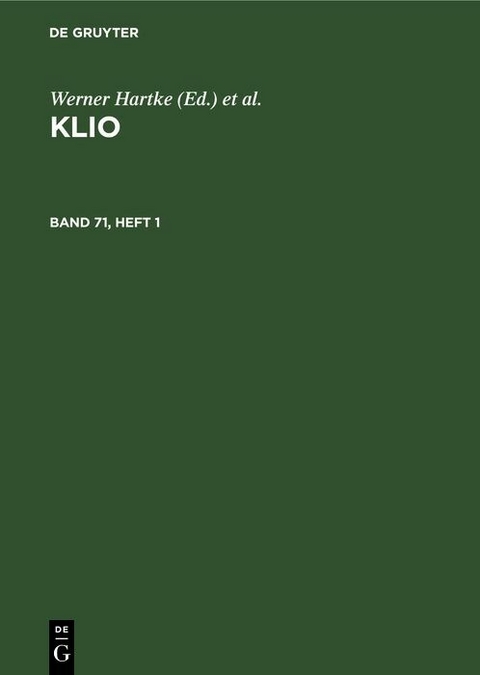 Klio. Band 71, Heft 1 - 