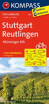 KOMPASS Fahrradkarte 3107 Stuttgart, Reutlingen, Münsinger Alb 1:70.000