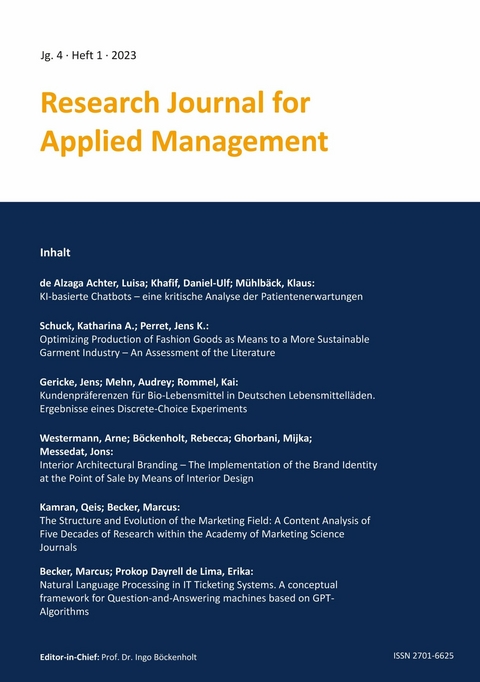 Research Journal for Applied Management - Jg. 4, Heft 1 -  Kai Rommel,  Arne Westermann,  Marcus Becker,  Qeis Kamran,  Klaus Mühlbäck,  Jens K. Perret