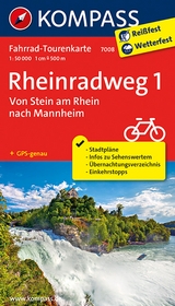 KOMPASS Fahrrad-Tourenkarte Rheinradweg 1, von Stein am Rhein nach Mannheim 1:50.000