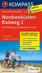 KOMPASS Fahrrad-Tourenkarte Nordseeküstenradweg 2, von Hamburg/Elbe zur dänischen Grenze, 1:50.000