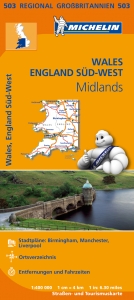 Michelin Karte Wales, England Süd-West, Midlands. Wales, South West England, Midlands - 