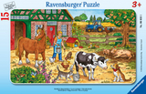 Ravensburger Kinderpuzzle - 06035 Glückliches Bauernhofleben - Rahmenpuzzle für Kinder ab 3 Jahren, mit 15 Teilen - 