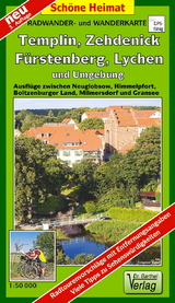 Radwander- und Wanderkarte Fürstenberg, Lychen, Templin, Zehdenick und Umgebung