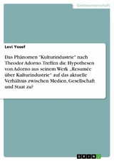 Das Phänomen "Kulturindustrie" nach Theodor Adorno. Treffen die Hypothesen von Adorno aus seinem Werk „Resumée über Kulturindustrie“ auf das aktuelle Verhältnis zwischen Medien, Gesellschaft und Staat zu? - Levi Yosef