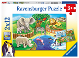 Ravensburger Kinderpuzzle - 07602 Tiere im Zoo - Puzzle für Kinder ab 3 Jahren, mit 2x12 Teilen