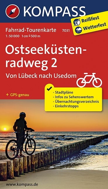 Fahrrad-Tourenkarte Ostseeküstenradweg 2, von Lübeck nach Usedom - 