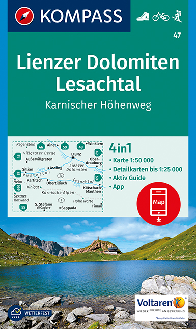 KOMPASS Wanderkarte Lienzer Dolomiten, Lesachtal, Karnischer Höhenweg - 