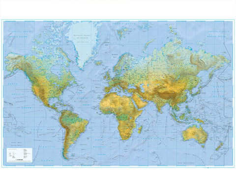 Wandkarte Welt physisch